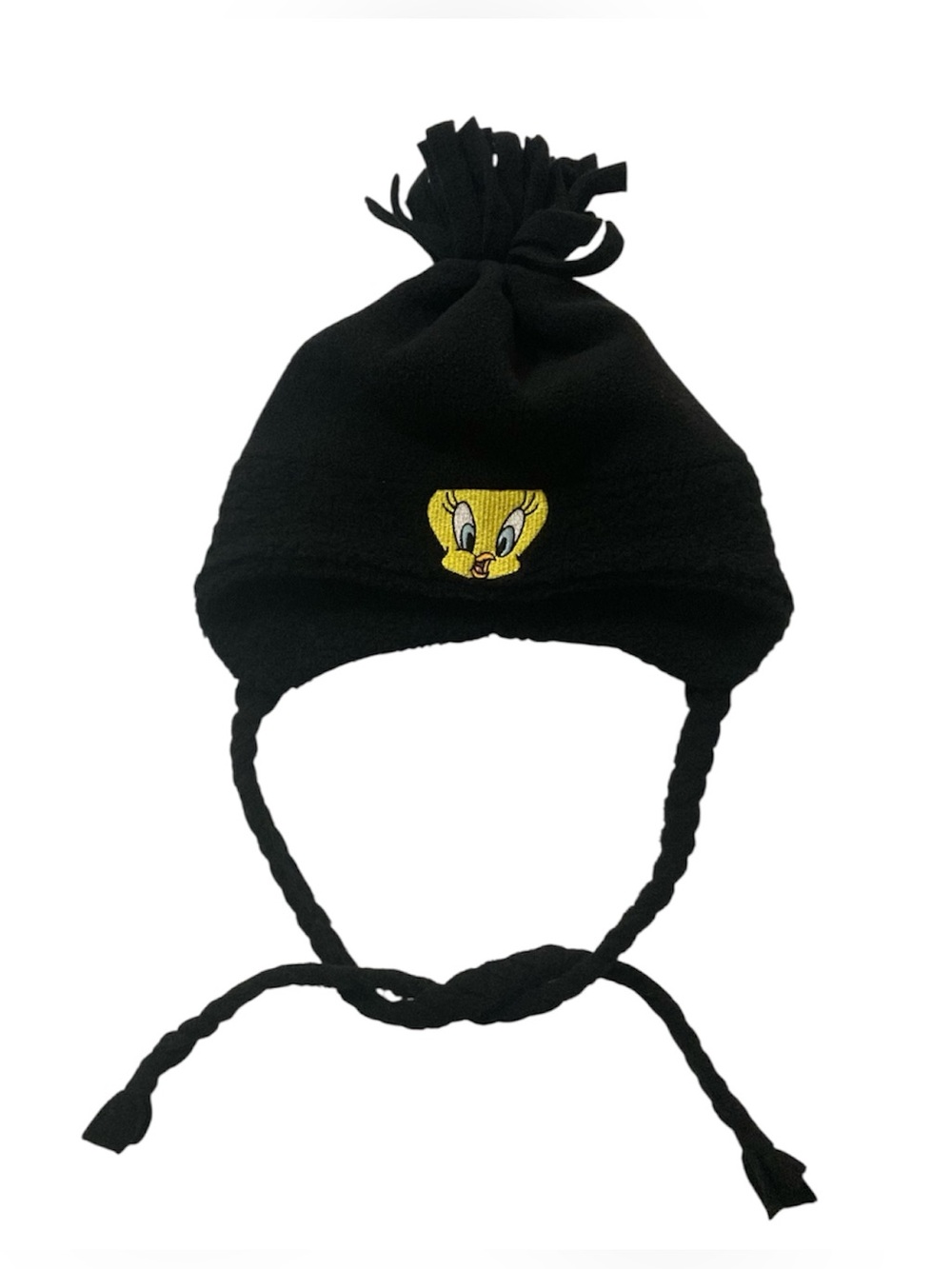 Vintage 1999 Tweety Bird Looney Tunes Black Fleece Earflap Beanie Hat Unisex